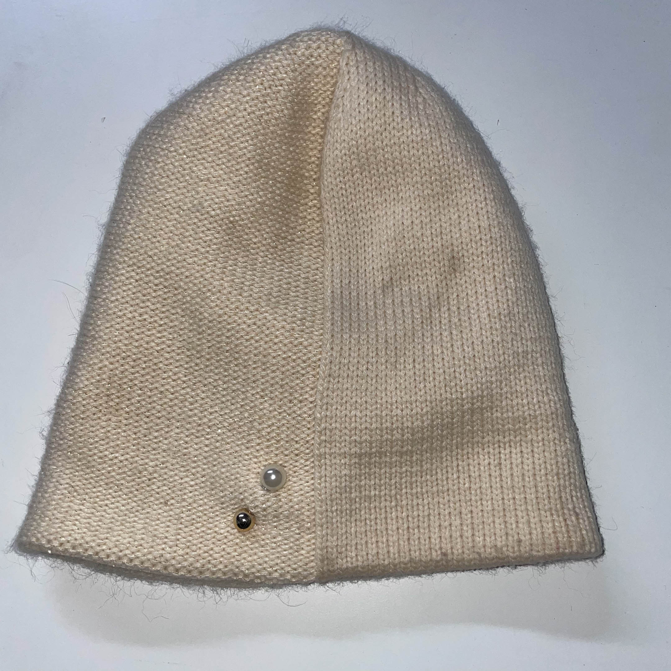 Vintage cream womens winter beanie hat