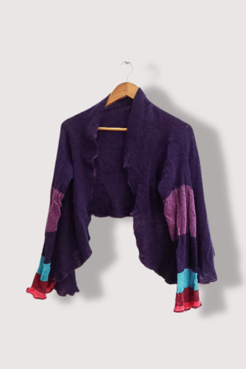 Vintage womens Heather Finn open front purple knitted jacket sweater