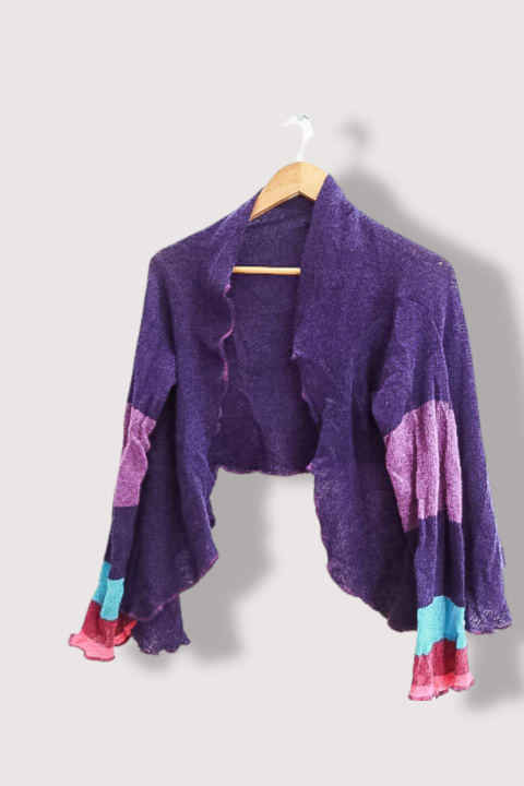 Vintage womens Heather Finn open front purple knitted jacket sweater