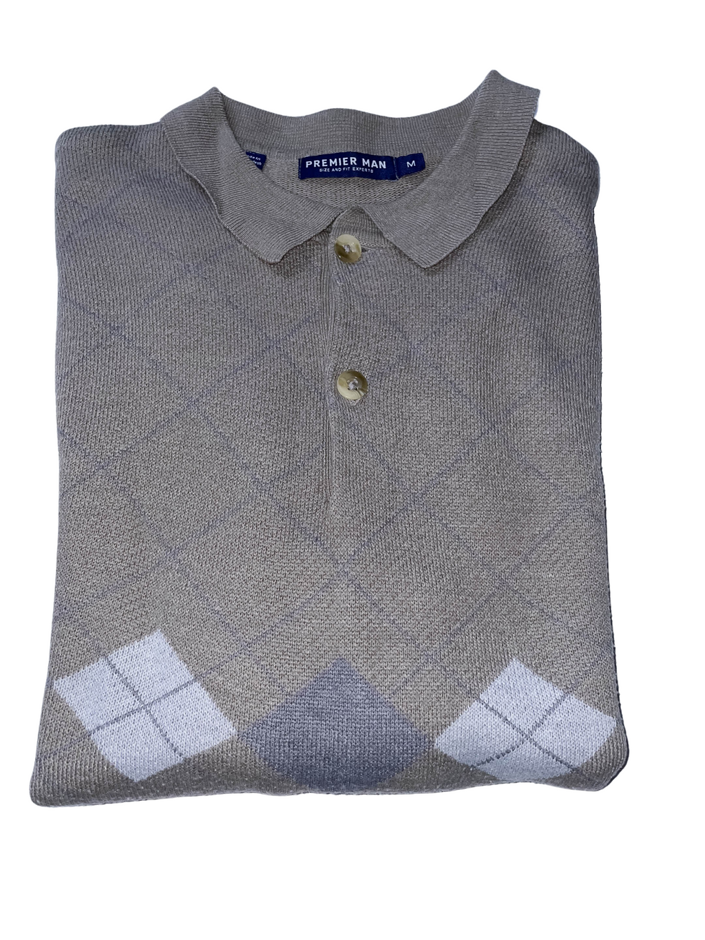 Vintage Premier man long sleeve patterned medium cream polo sweatshirt