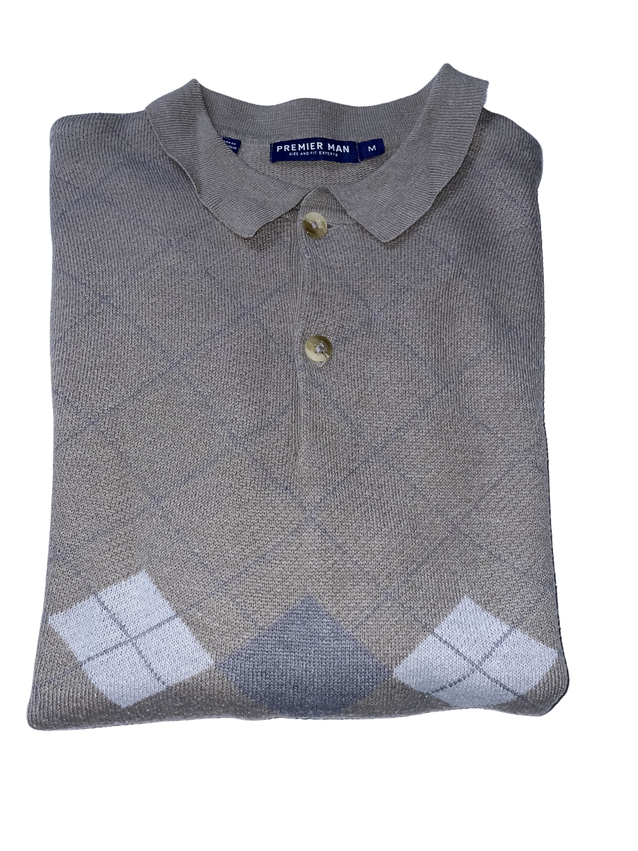Vintage Premier man long sleeve patterned medium cream polo sweatshirt