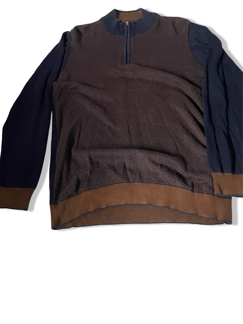 Vintage Benetti large brown and blue 1/4 zip up high neck sweater