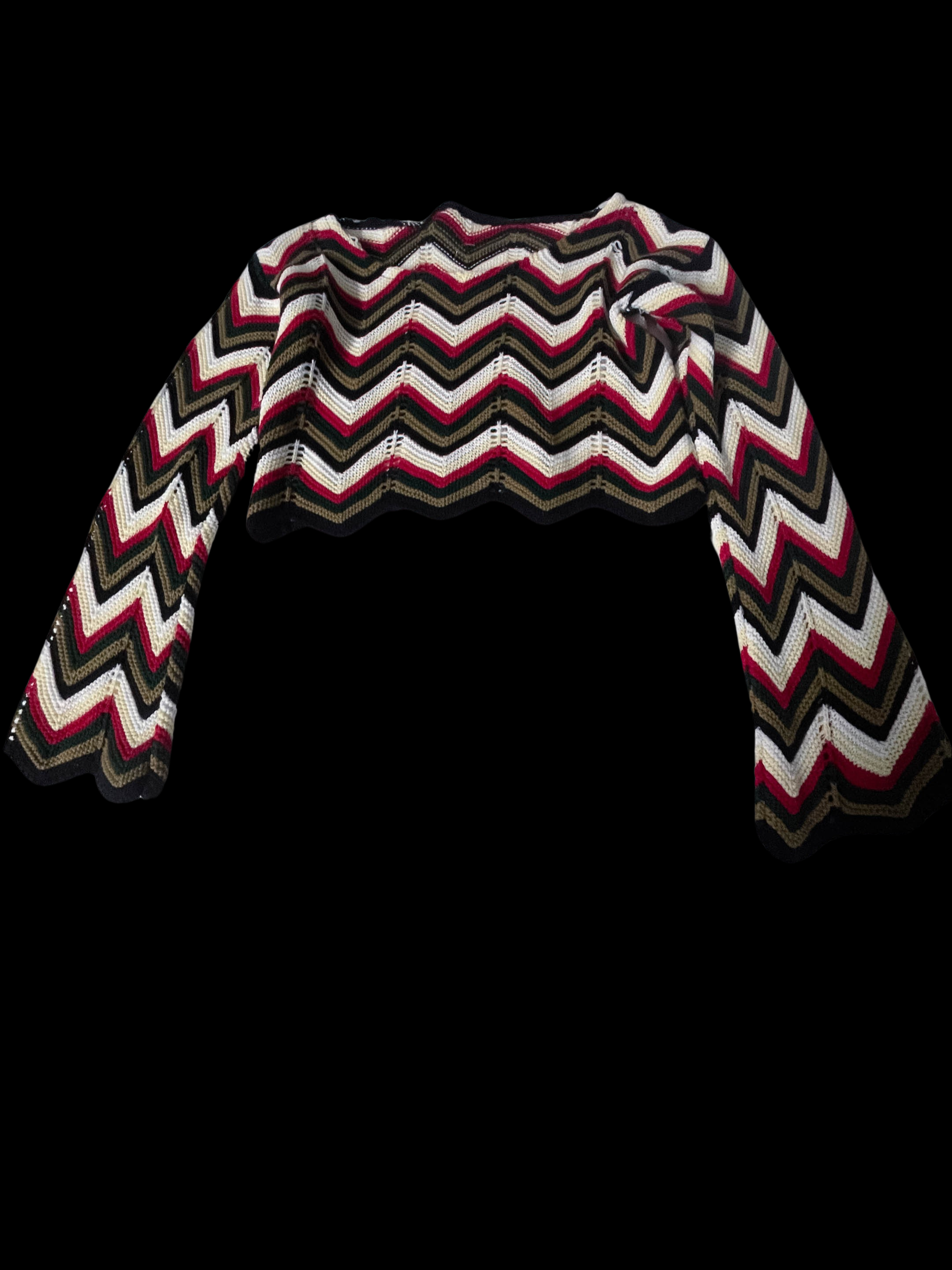 Vintage womens Multi Zig zag crochet crop sweater size XS