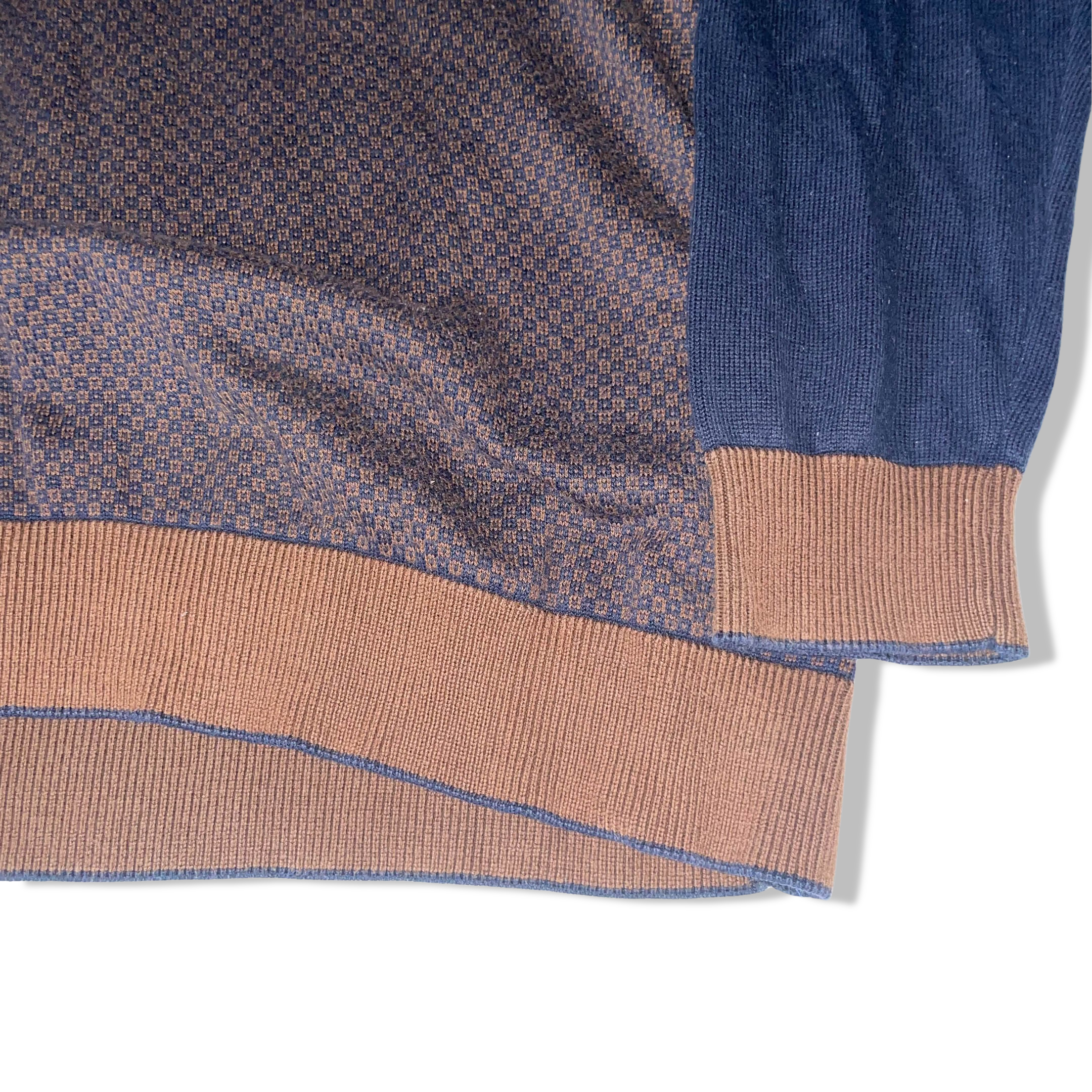 Vintage Benetti large brown and blue 1/4 zip up high neck sweater