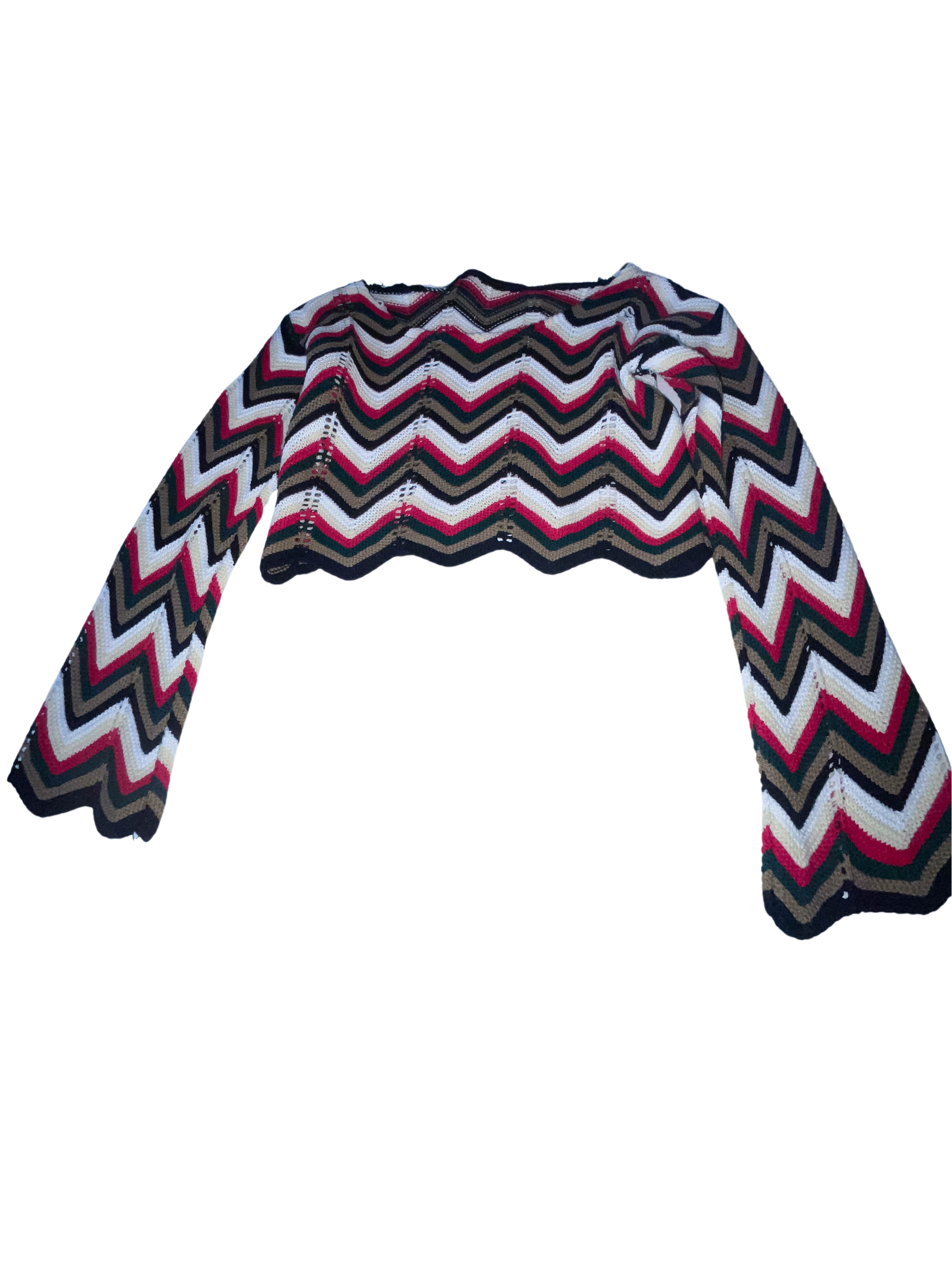 Vintage womens Multi Zig zag crochet crop sweater size XS