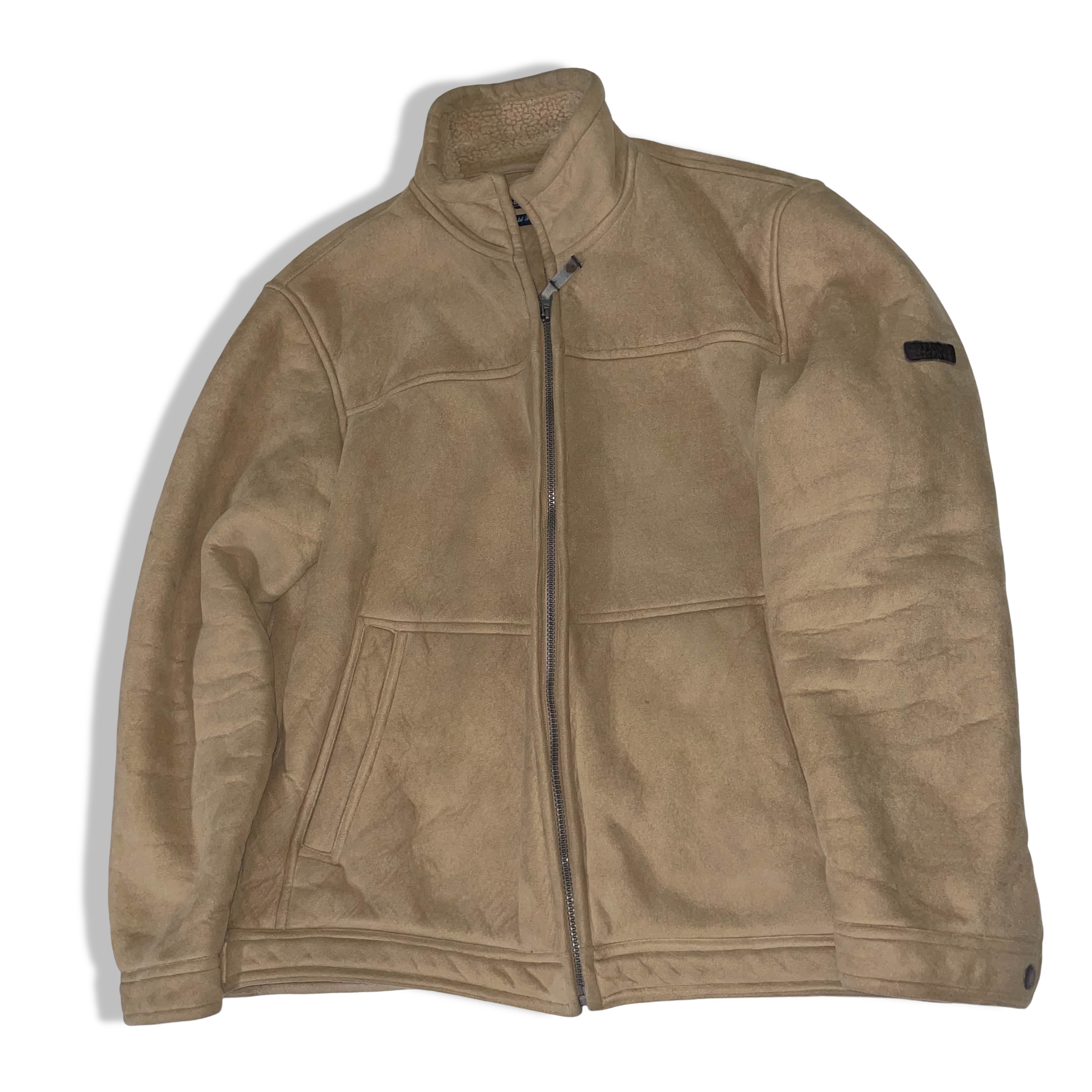 Vintage Men's Maine New England Faux Suede cream full zip jacket in M