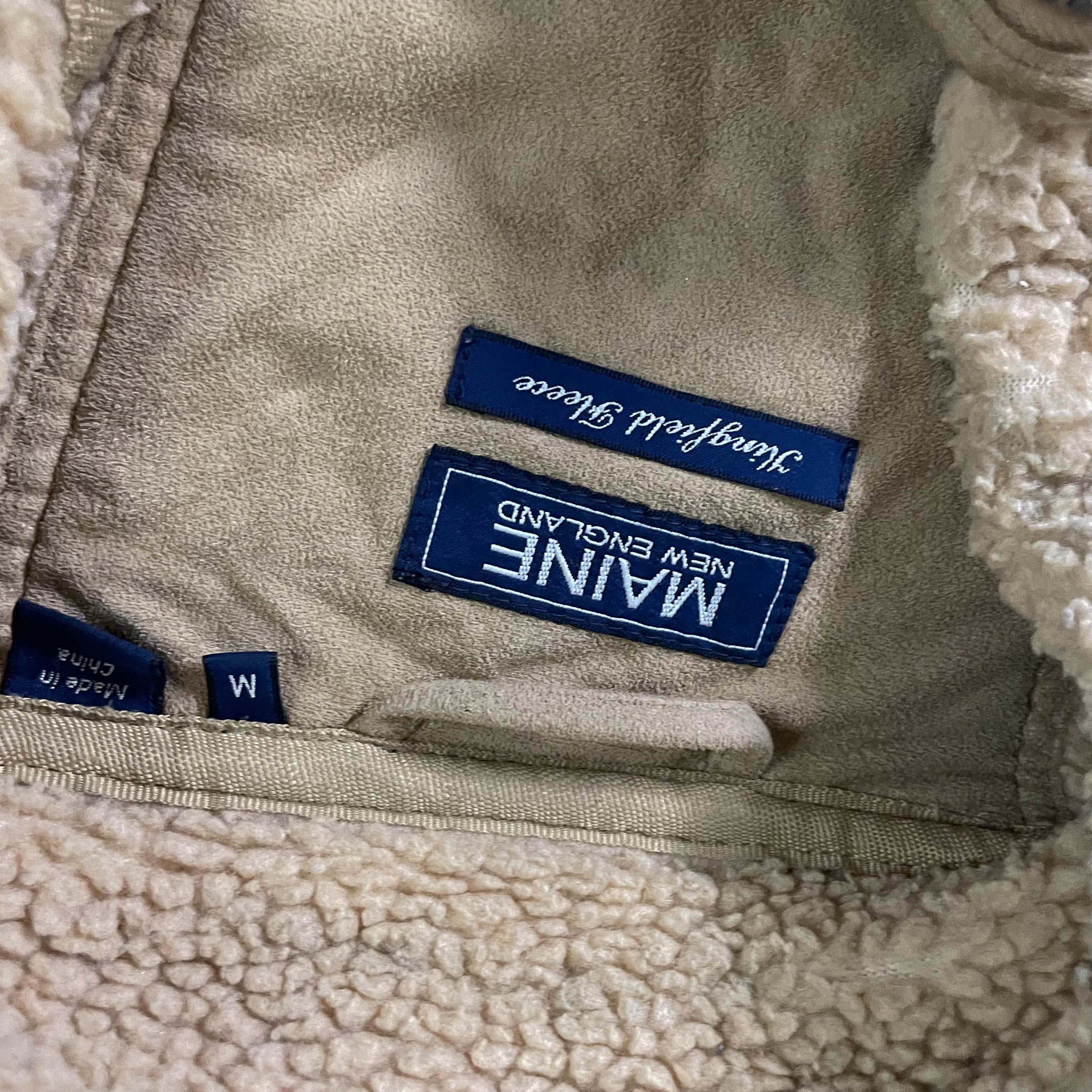 Vintage Men's Maine New England Faux Suede cream full zip jacket in M