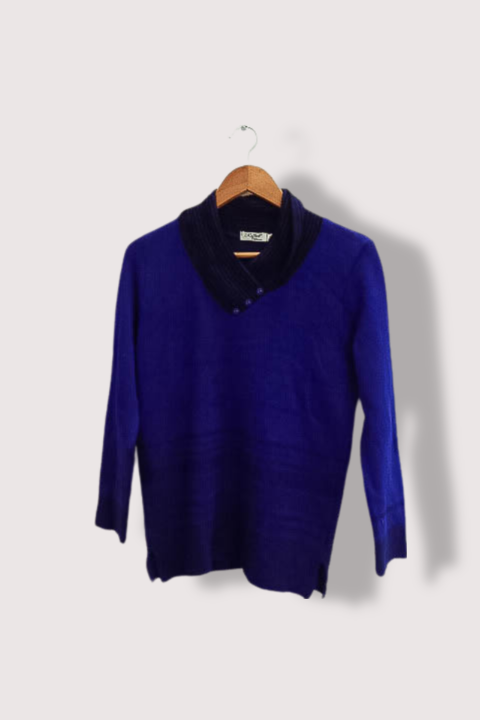 Vintage reflect knitwear chunky cable knit blue womens vneck sweater S/M