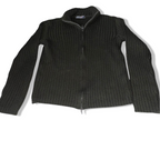 New Pennv Heavy knit full zip up khaki green medium high neck sweater