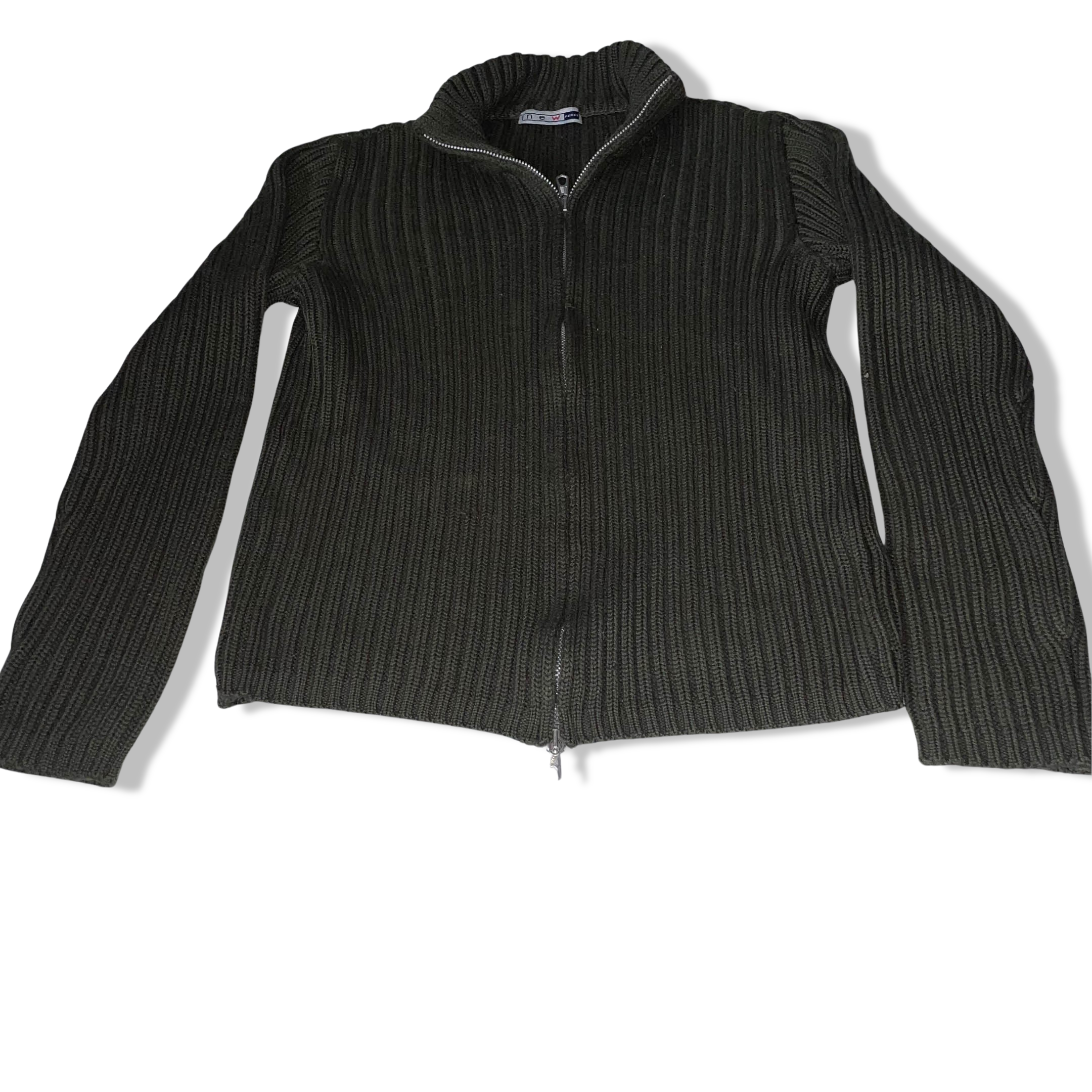 New Pennv Heavy knit full zip up khaki green medium high neck sweater