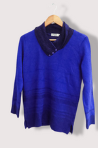 Vintage reflect knitwear chunky cable knit blue womens vneck sweater S/M
