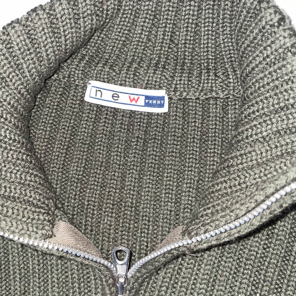 New Pennv Heavy knit full zip up khaki green medium high neck sweater