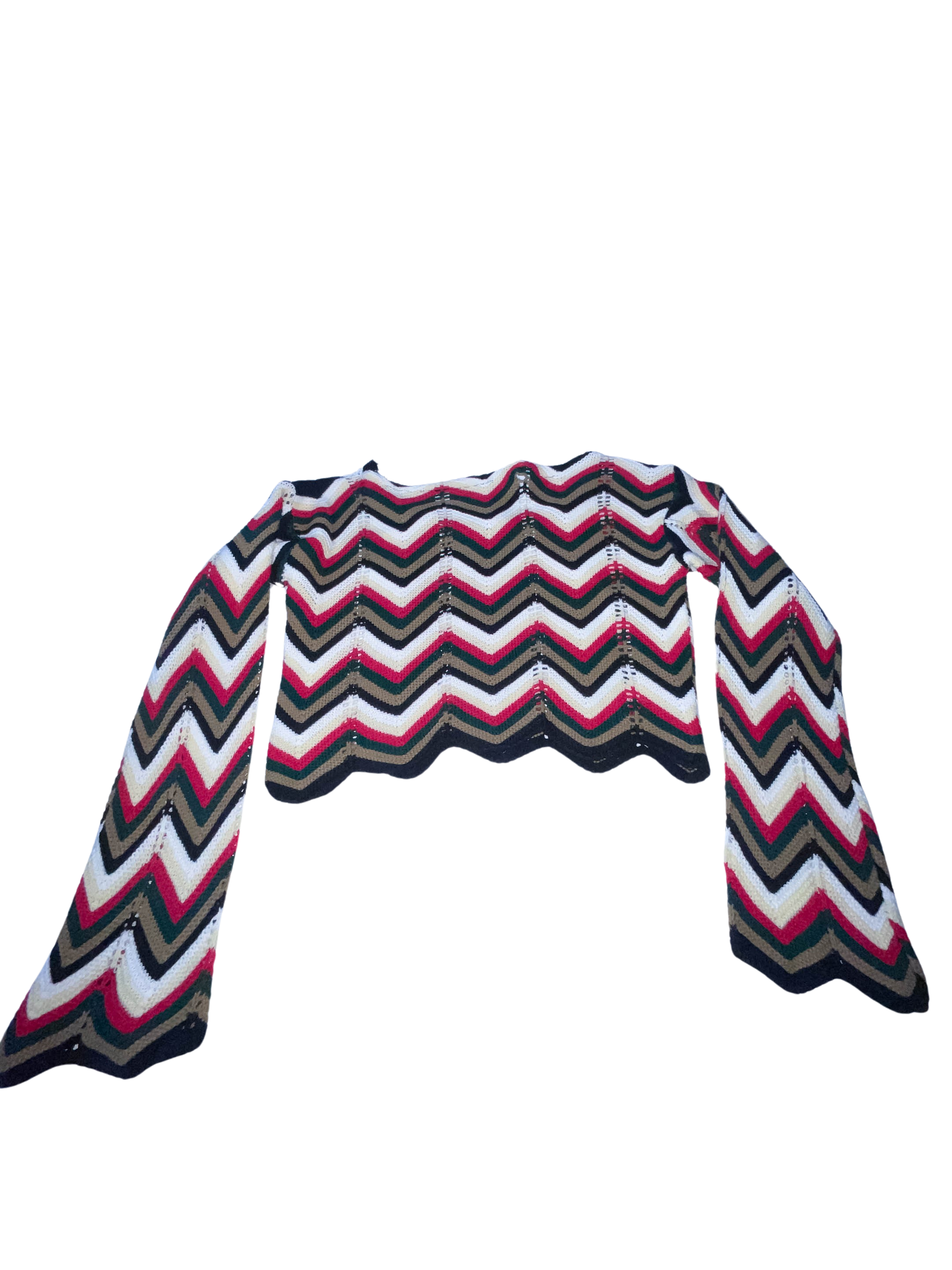 Vintage womens Multi Zig zag crochet crop sweater size XS