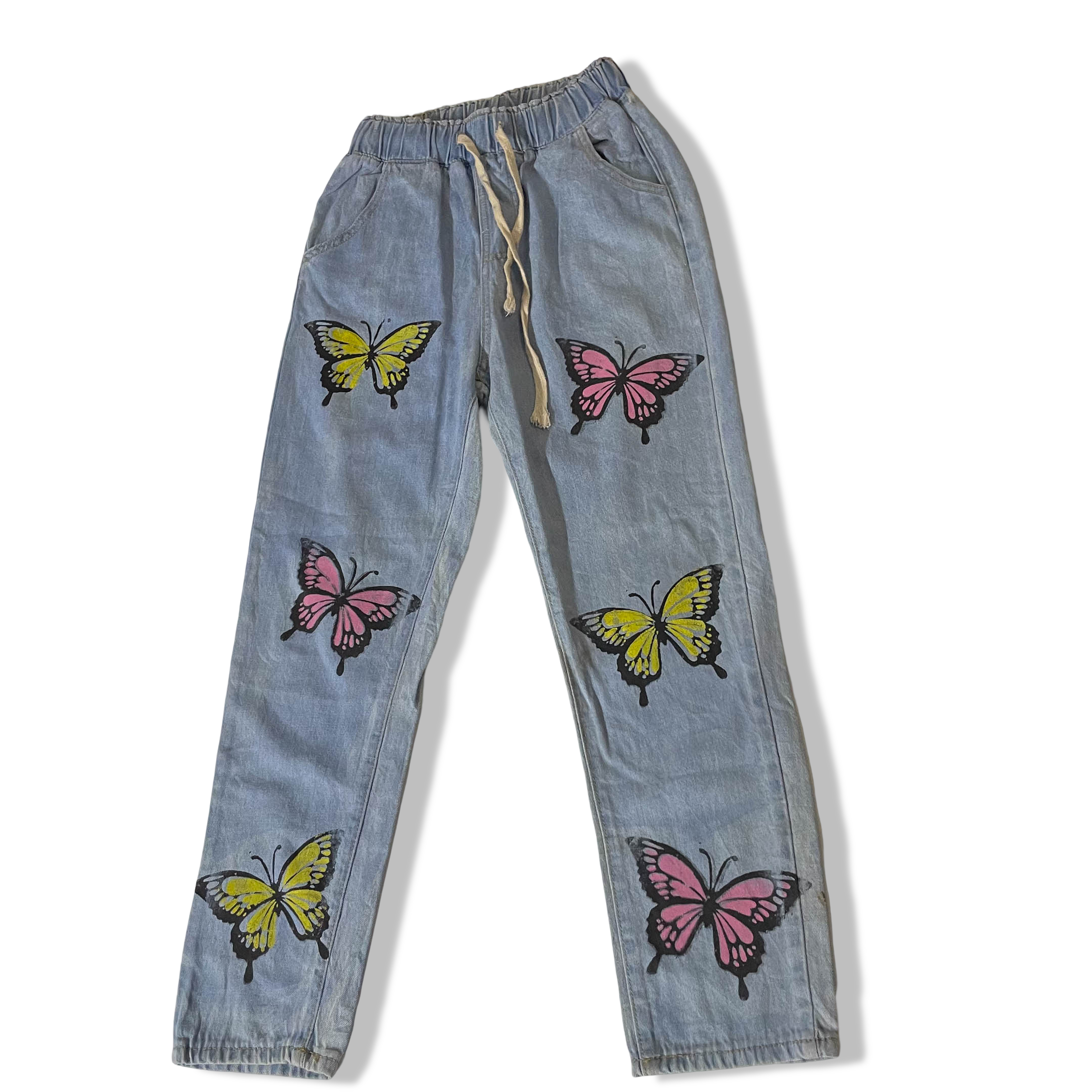 Vintage Butterfly print blue expandable waist jeans in M