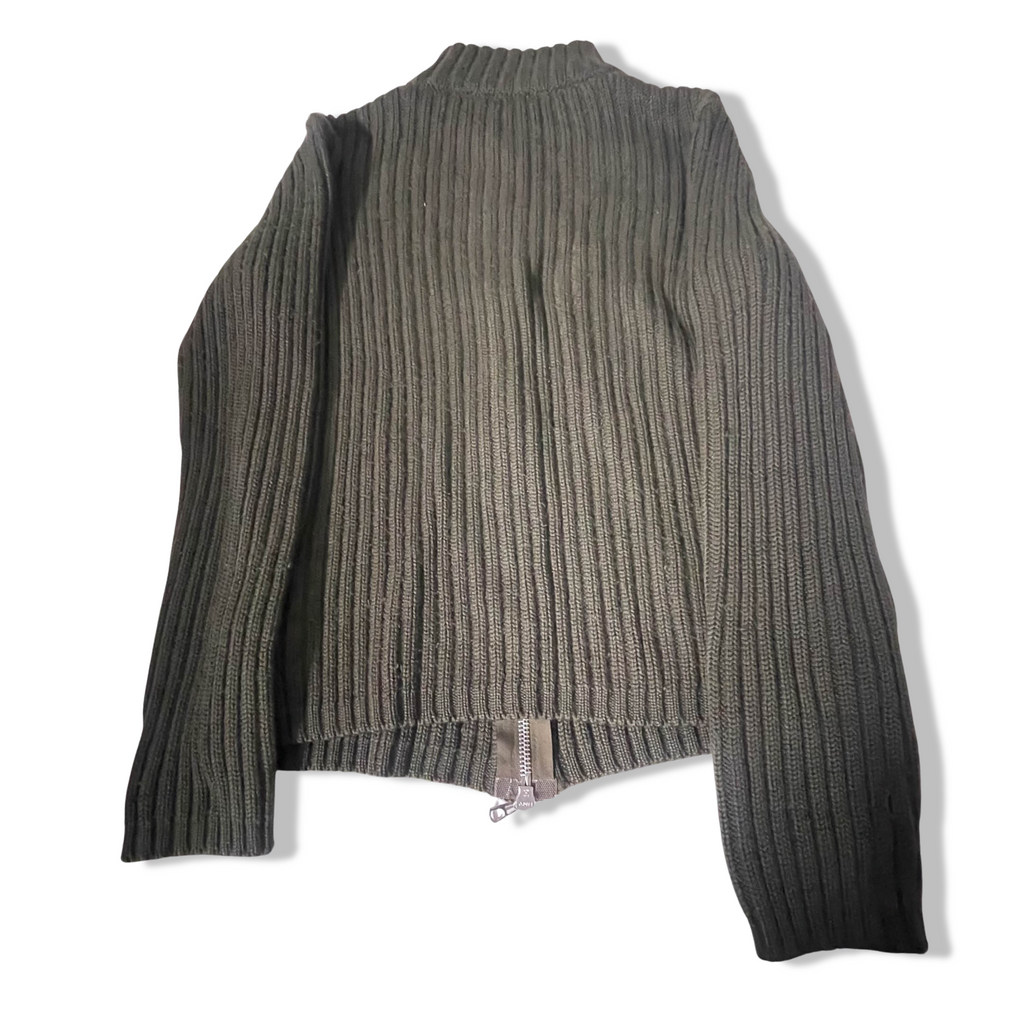 New Pennv Heavy knit full zip up khaki green medium high neck sweater