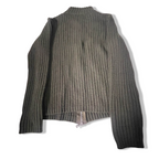 New Pennv Heavy knit full zip up khaki green medium high neck sweater