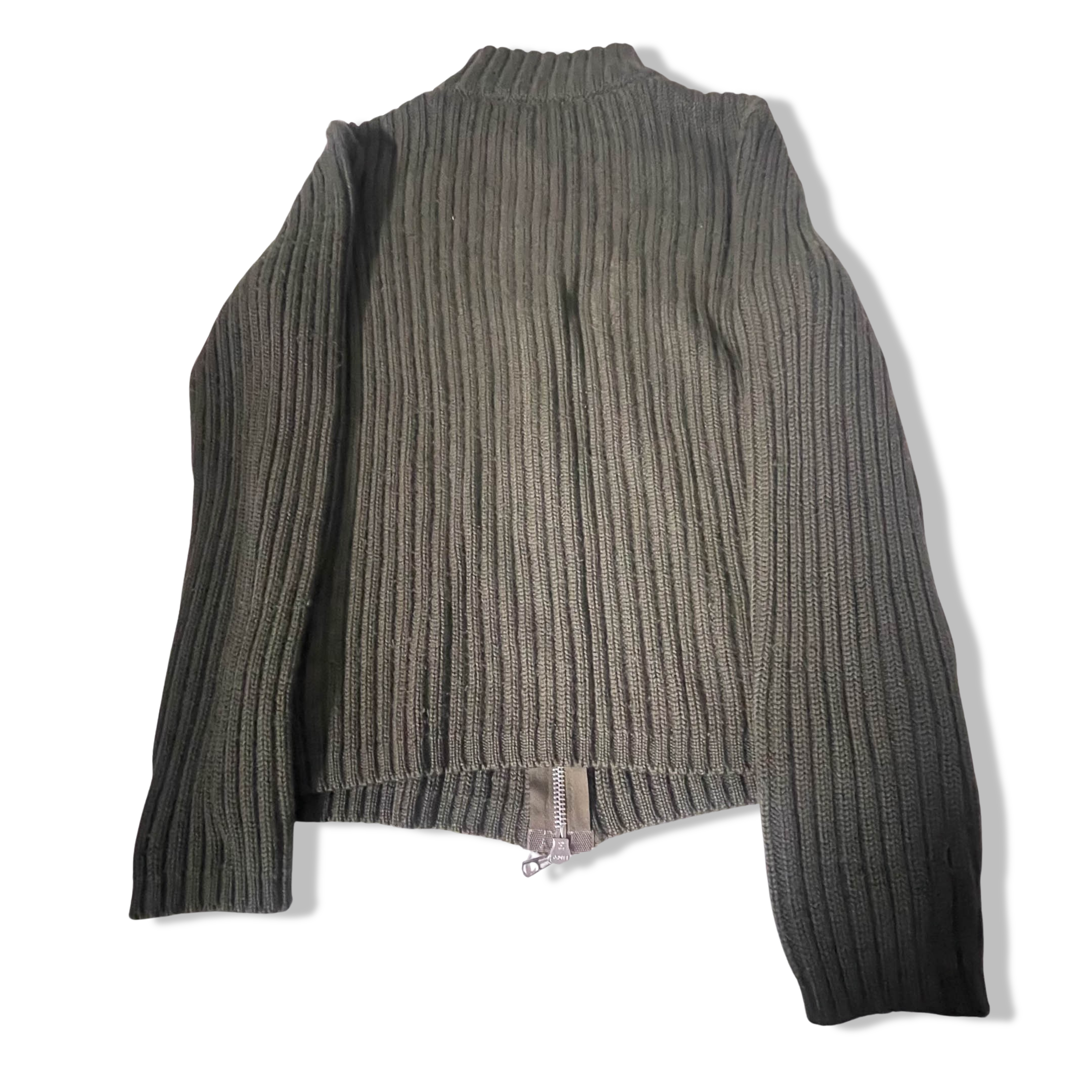 New Pennv Heavy knit full zip up khaki green medium high neck sweater