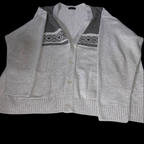 Vintage Giuv'nors grey geometric pattern vneck button up twin pocket heavy jumper 4XL