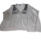 Vintage Giuv'nors grey geometric pattern vneck button up twin pocket heavy jumper 4XL