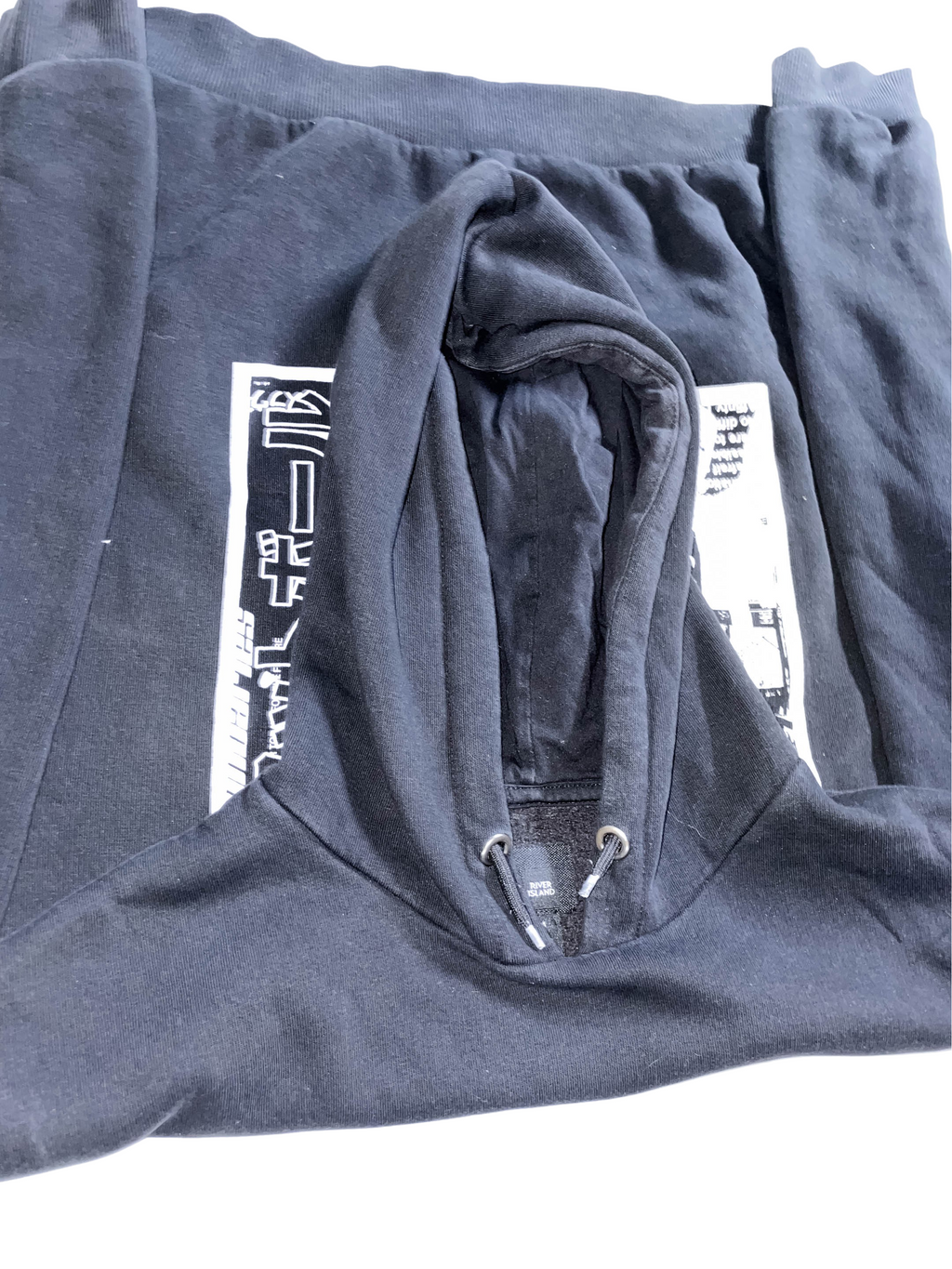 Vintage Black Garment construction chineses graphics large hoodie