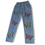 Vintage Butterfly print blue expandable waist jeans in M