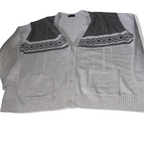 Vintage Giuv'nors grey geometric pattern vneck button up twin pocket heavy jumper 4XL