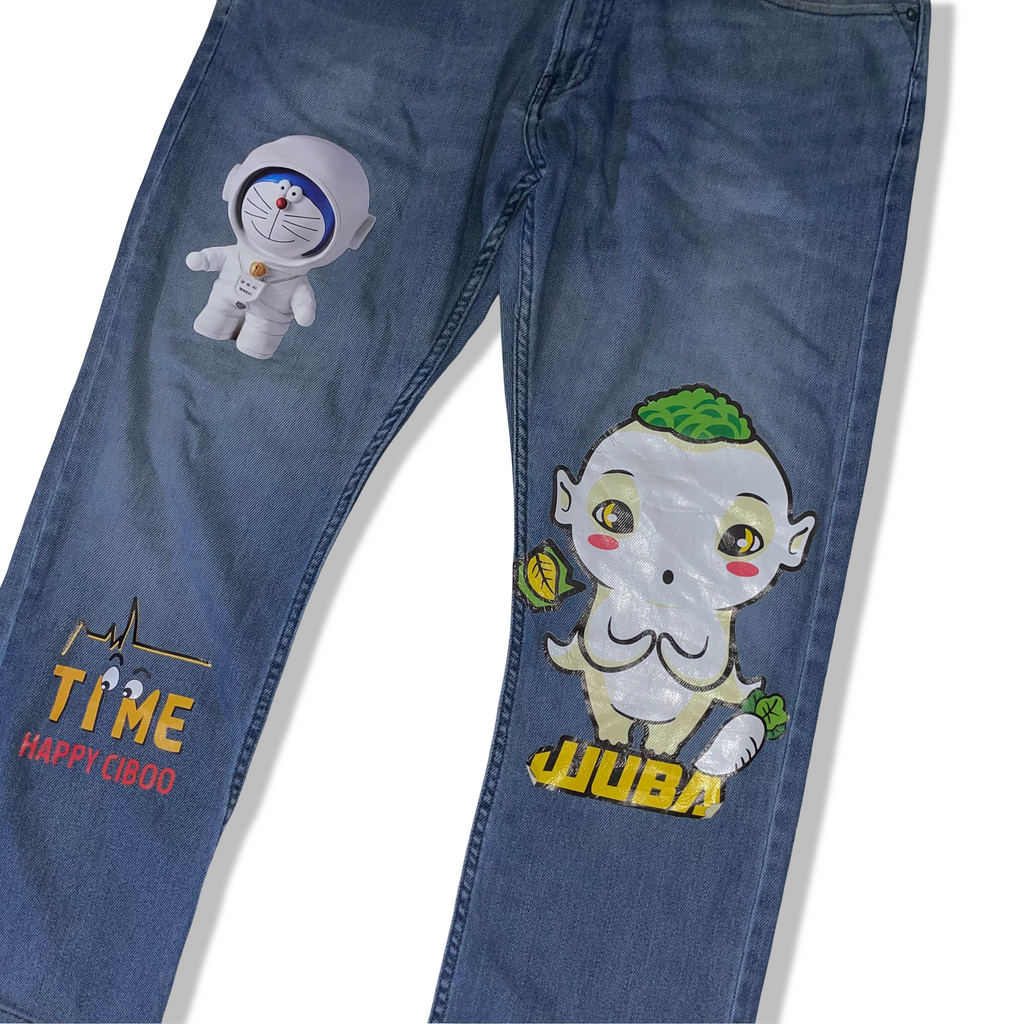 Vintage Mark & Spencers men's slim fit blue baby print jeans trouser| SKU 3702