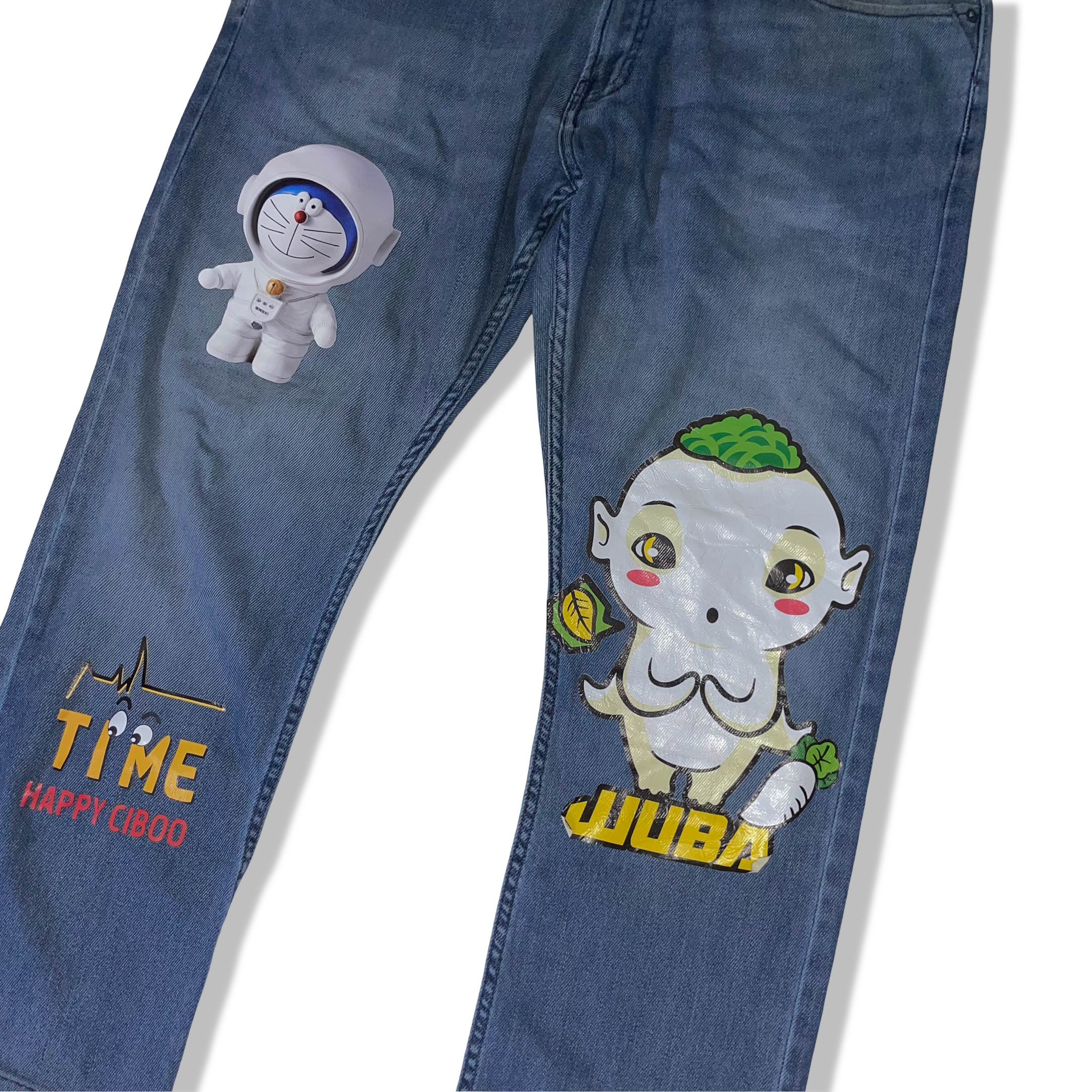 Vintage Mark & Spencers men's slim fit blue baby print jeans trouser| SKU 3702