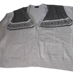 Vintage Giuv'nors grey geometric pattern vneck button up twin pocket heavy jumper 4XL
