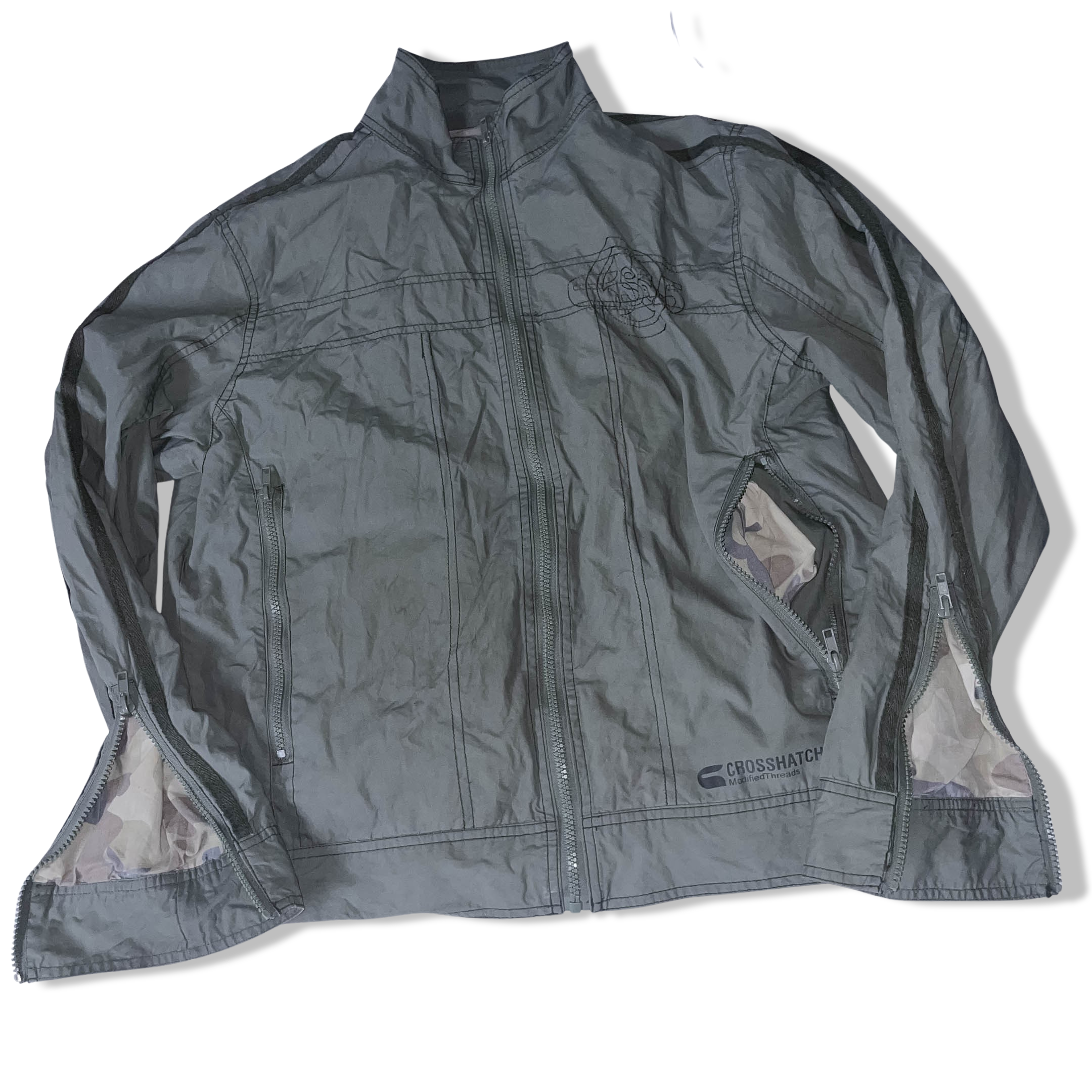 Vintage Crosshatch mens medium Army green military full zip up jacket