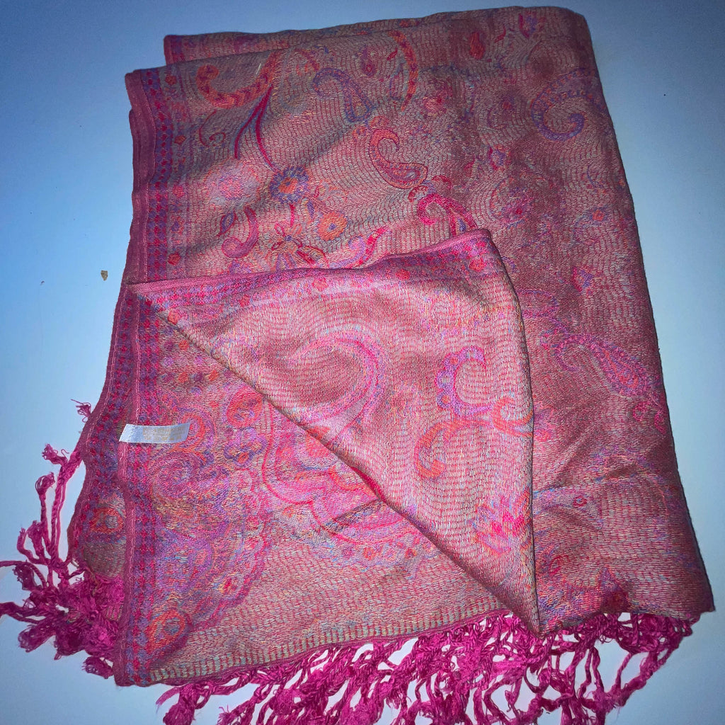 Vintage Pink women's Cashmere Pashmina scarf  W27 L 72| SKU 3752