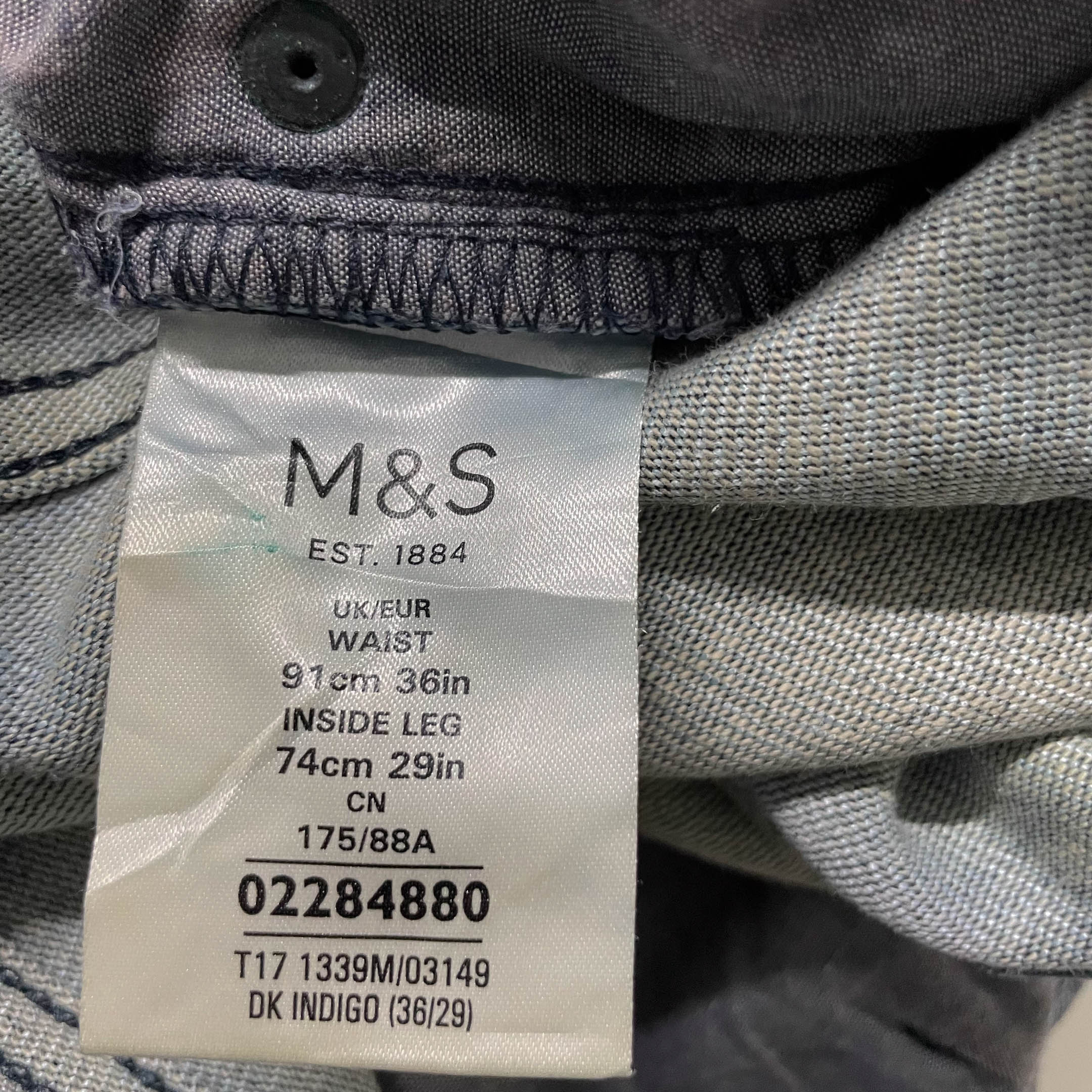 Vintage Mark & Spencers men's slim fit blue baby print jeans trouser| SKU 3702