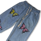 Vintage Butterfly print blue expandable waist jeans in M
