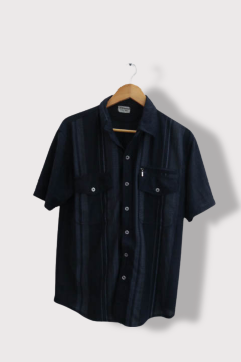 Vintage Zeepmayer black stripped mens large short sleeve shirt