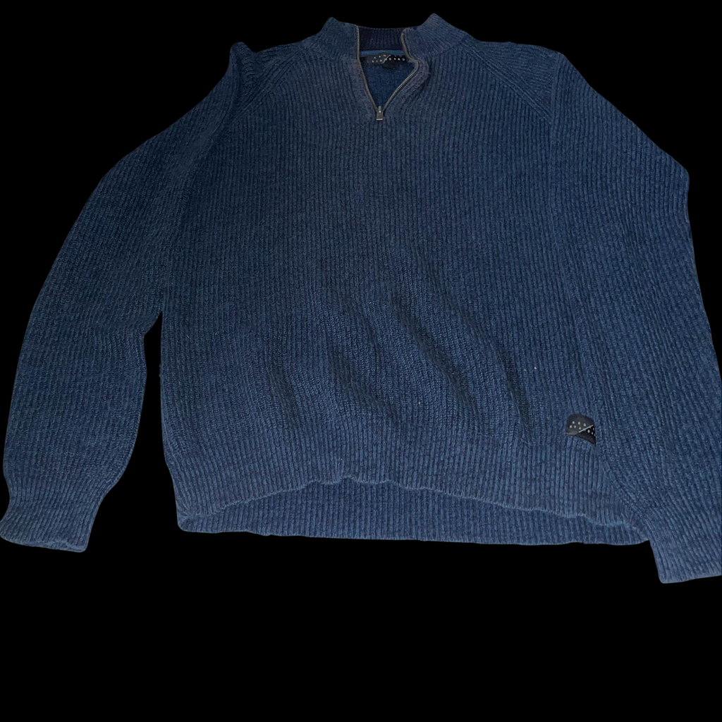 Vintage Broken standard blue knitted 1/4 zip up high neck large sweater