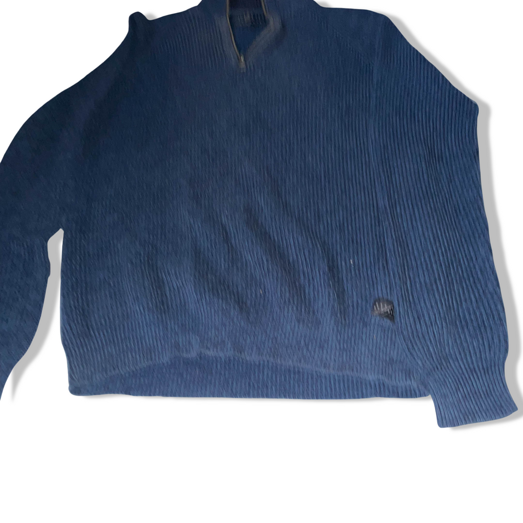 Vintage Broken standard blue knitted 1/4 zip up high neck large sweater