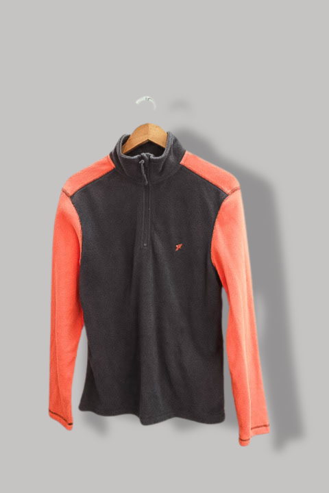 Vintage Workout light fleece black and orange colorblock 1/4 zip up high neck sweater S