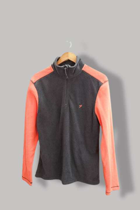 Vintage Workout light fleece black and orange colorblock 1/4 zip up high neck sweater S
