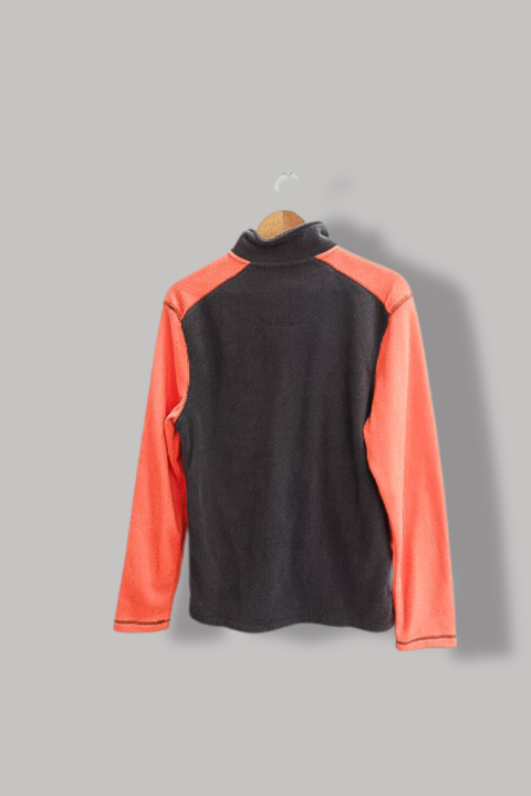 Vintage Workout light fleece black and orange colorblock 1/4 zip up high neck sweater S