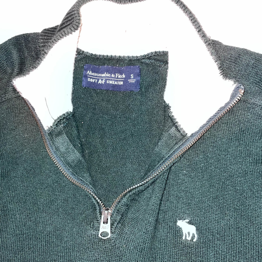 Vintage Abercrombie & fitch khaki green high neck 1/4 zip up small sweater