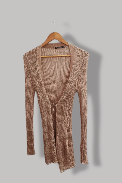 Vintage Mystery Jane Gold Metallic knit kimono cardigan S/M
