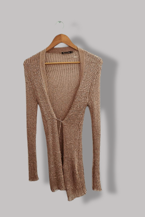 Vintage Mystery Jane Gold Metallic knit kimono cardigan S/M