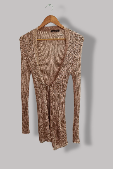Vintage Mystery Jane Gold Metallic knit kimono cardigan S/M
