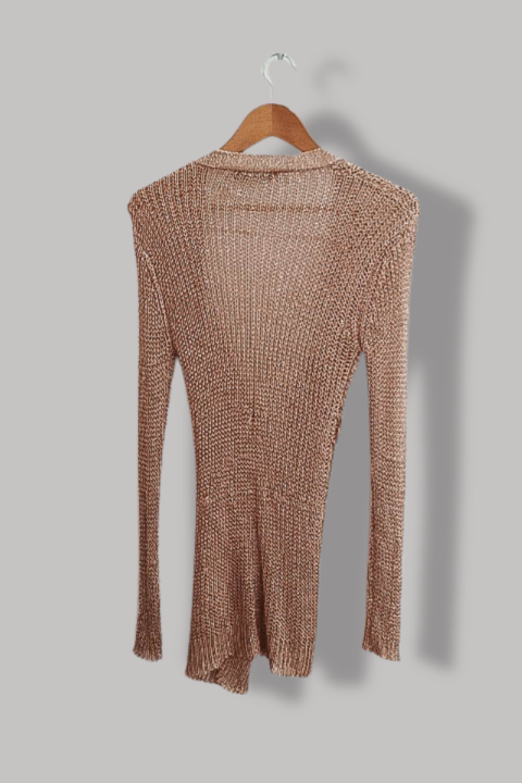 Vintage Mystery Jane Gold Metallic knit kimono cardigan S/M