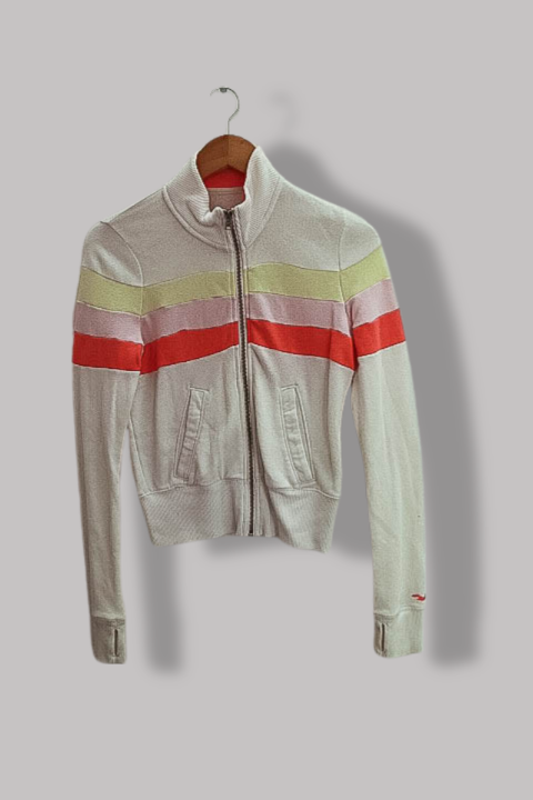 Vintage Hollister White Colorblock Fleece Track Jacket M