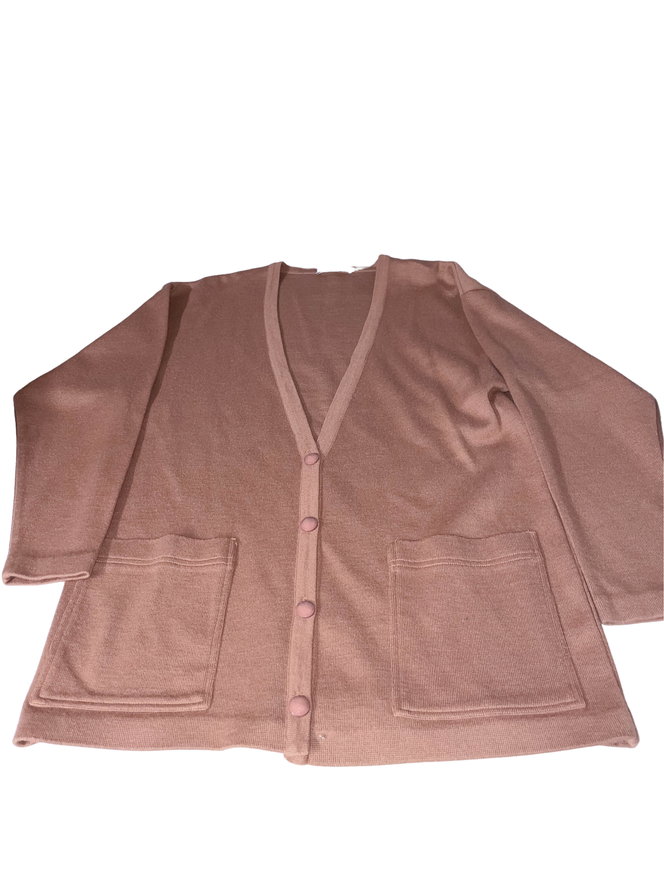 Vintage Brown arcylic wool v-neck botton up medium cardigan