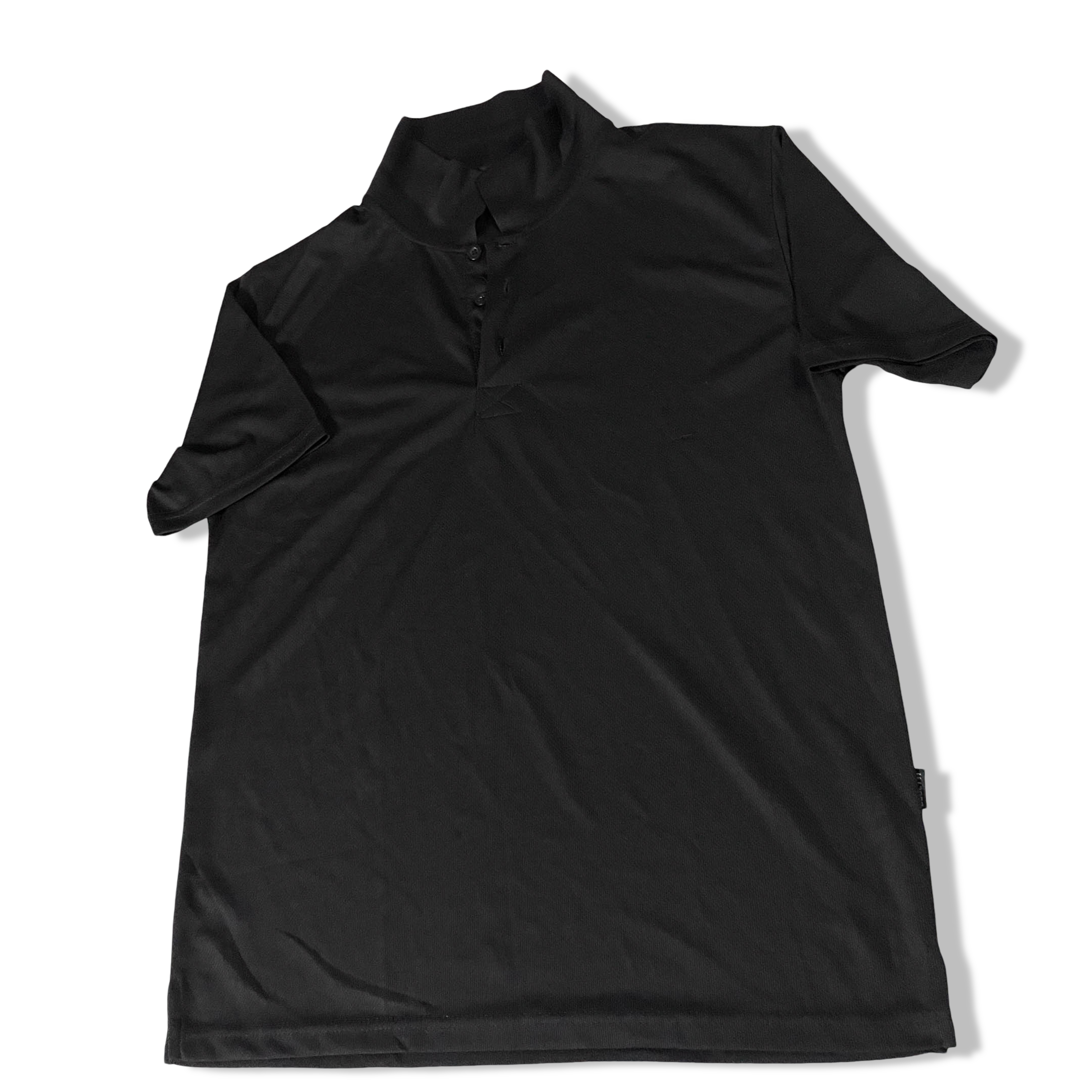 Vintage mens black regular fit polo shirt with sun flower crest at the back in L