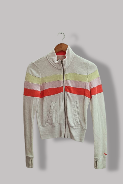 Vintage Hollister White Colorblock Fleece Track Jacket M