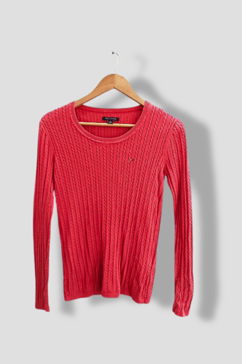 Vintage womens light red Tommy Hilfiger small cable knit sweatshirt