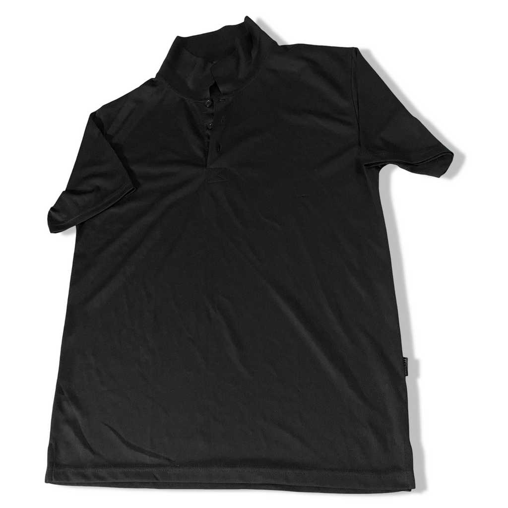 Vintage mens black regular fit polo shirt with sun flower crest at the back in L